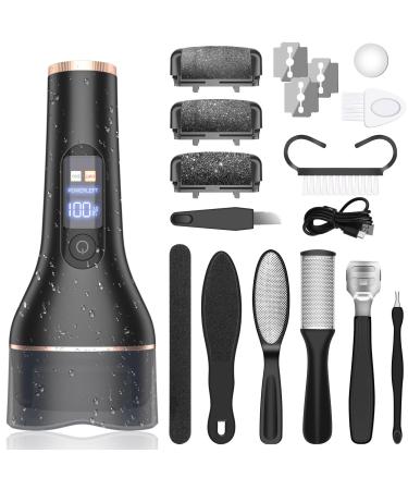 Electric Callus Remover for Feet Rechargeable Portable Electronic Foot File Pedicure Kits Professional Waterproof Pedi Feet Care Tools Wet&Dry Foot Scrubber File Perfect for Hard Cracked Dry Dead Skin ZCA041 Black