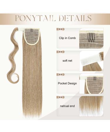 S-noilite 23 Straight Wrap Around Ponytail Clip in Hair Extension - Light Ash Brown Bleach Blonde - 23 Inch - Buy Online on GoSupps.com