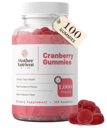 Cranberry Gummies for Women and Kids by Mother Nutrient  1,000mg of Pure Cranberry  Less Tart and 90% Less Sugar Than a Glass of Cranberry Juice  50-Day Supply (100 Gummy Chewables) 100 Count (Pack of 1)