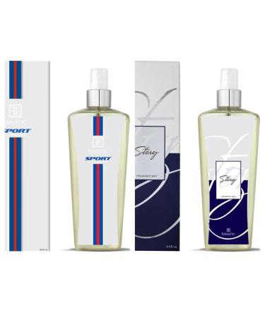 (Pack of 2) Sport Body Mist & Story Body Mist 250-ML Each Eau De Parfum No Alcohol Perfume Unisex Long Lasting Fragrance 8.45-Fl.oz Spray.