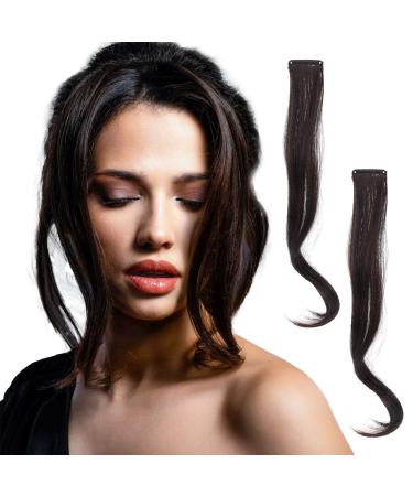 NICENEEDED 1 Pair Dark Brown Clip in Fake Bangs Hair Clip in Extensions Faux Bangs Wavy Curly Long Side Air Bangs Clips Hair Pieces Barrettes for Women Daily Use