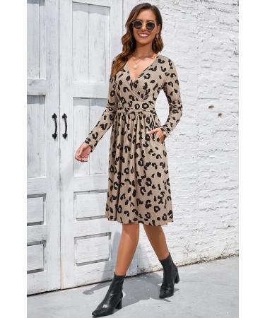OUGES Women's Spring Casual Midi Dress - Long Sleeve V-Neck Floral Wrap Dress with Pockets - Buy Online on GoSupps.com