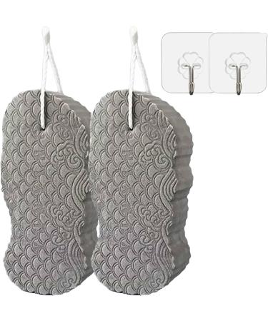 2PC Exfoliating Bath Sponge for Shower - Super Soft Body Scrubber for Adults & Children - Reusable Spa Massage Exfoliator - Dead Skin Remover - Grey - Buy Online on GoSupps.com