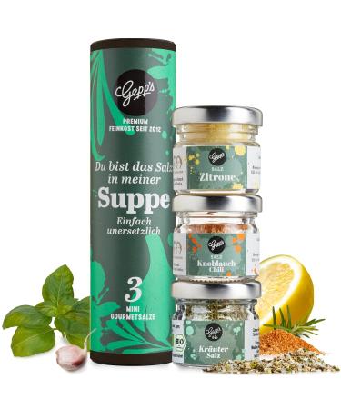 Gepp's delicatessen gift set with 3x mini-salt i salt set with lemon salt chili-garlic salt & organic herb salt i spice gift idea for the inauguration party & birthday i delicate gift set salt gift set
