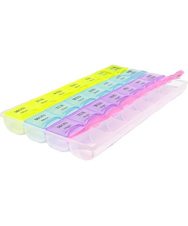 REQUISITE NEEDS Weekly Pill Box 7 Day 28 Compartments Tablet Organiser with Labels for Medicines Supplements Vitamins Cod Liver Oil