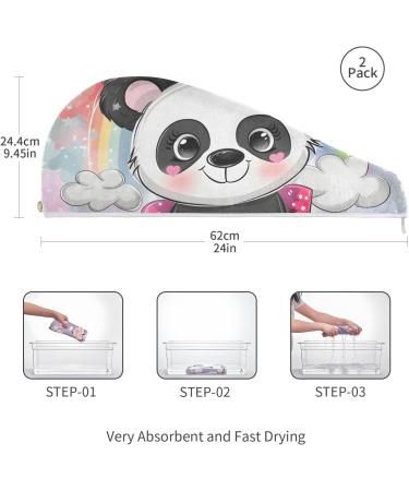 Cute Cartoon Panda Hair Towel 2 Pack - Super Absorbent Quick Dry Turbans for Women & Girls - Buy Online on GoSupps.com