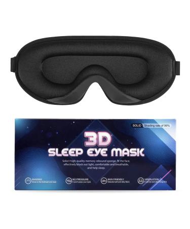 Sleep Mask for Men & Women Upgraded 3D Contoured Cup Eye Mask 100% Block Out Light with Adjustable Strap Breathable & Soft Blindfold for Sleeping Yoga Traveling (Black)