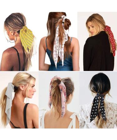 Sunaction Floral Chiffon Hair Scarf Scrunchies - 12 Pcs Ponytail Holders & Hair Ties - Buy Online on GoSupps.com