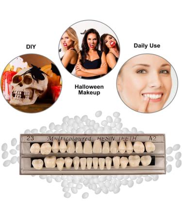 56 Pieces Full Acrylic False Teeth Dentures Kit - 2 Sets A2 Upper & Lower Dental Prosthesis for Replacement DIY or Halloween - Buy Online on GoSupps.com