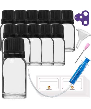Handsunity 10 ML-12 StK Dropper User bottle-Small clear glass bottle of pharmacular glass set with black dripping insertion cap made of transparent glass including 30 aids black cap 10ml-12 pieces