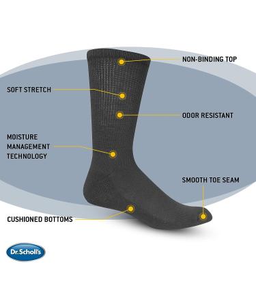 Dr. Scholl's Men's Diabetes & Circulator Socks - Non-binding Comfort, Moisture Management Crew - 4 & 6 Pair Packs - Size 7-12 - Buy Online on GoSupps.com