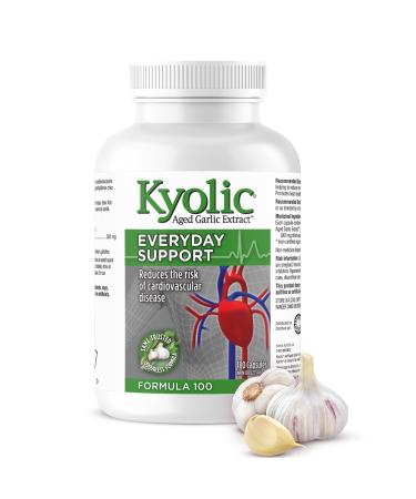 Kyolic - Aged Garlic Extract Supplements - Formula 100 Everyday Support 300mg 180 Capsules - Odorless Garlic Pills - Supports Overall Wellness Unflavored 180 count (Pack of 1)