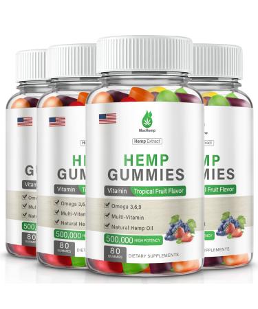 4 Pack Organic Hemp Gummies 500 000 Extra Strengthen High Potency with Pure Hemp Oil Extract Vegan Edible Bear Candy Made in US