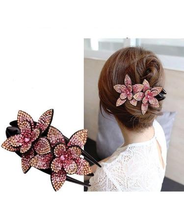 Rhinestone Double Flower Hair Clip Women Hair Clips Female Elegant Duckbill Clip Hairgrip Fashion Hair Claw Clips Lady Elegant Dovetail (Champagne) - Buy Online on GoSupps.com