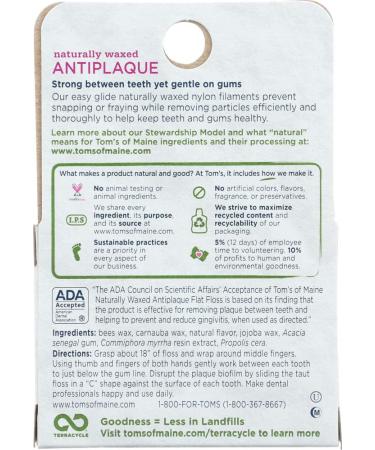 Tom's of Maine Natural Waxed Antiplaque Flat Floss - Spearmint 32 Yards Pack of 2 | Eco-Friendly Dental Care | International Shipping - Buy Online on GoSupps.com