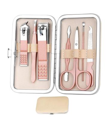 Manicure Set for Women  Manicure Set Essential 8-Piece Set Fashion Professional Stainless Steel Nail Clippers Pedicure Kit Grooming Tools for Girls(Pink)