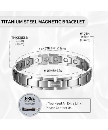 MagEnergy Titanium Steel Black Magnetic Bracelet for Men - Adjustable 8.5 inches (Silver) - Buy Online on GoSupps.com