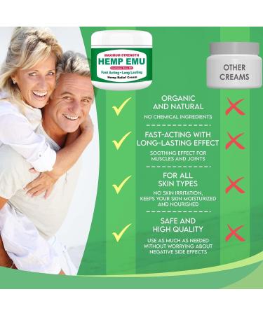 Hemp Emu Cream - Organic Hemp Oil Muscle Rub for Joint & Back Discomfort Relief - Premium Menthol & Eucalyptus - 4oz - Made in USA - Buy Online on GoSupps.com