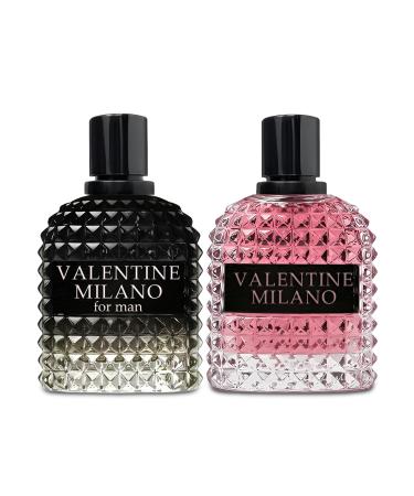 Valentine Milano Couple Set Perfume for Women/Men Eau De Parfum - Amber Floral Jasmine Bourbon Vanilla & Woods Oriental-Floral Women/Men Cologne with a Modern Twist Elegant 100ml Bottle for Best Gift