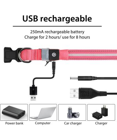 Masbrill LED Dog Collar - Waterproof Adjustable Luminous Safety Collar with 3 Flashing Lights for Small Medium & Large Dogs - Pink (28-40cm) - Buy Online on GoSupps.com