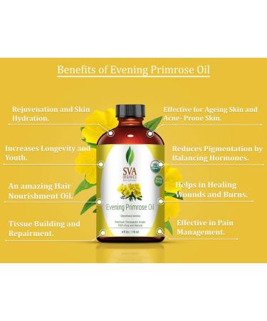 SVA Organics Evening Primrose Oil 4 oz - 100% Pure Therapeutic Grade for Skin, Face, and Hair - Wrinkle-Free Formula - Buy Online on GoSupps.com