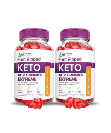 Justified Laboratories (2 Pack Fast Ripped Keto ACV Gummies Extreme 2000MG Fast Ripped Keto Gummies Apple Cider Vinegar Formulated with Pomegranate Beet Juice Powder B12 Vegan Non GMO 120 Gummys 60 Count (Pack of 2)