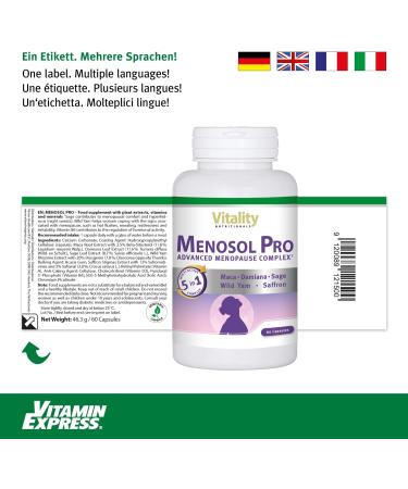 Menosol Pro Menopause Capsules - Hormone-Free Sage Wild Yam & Vitamin B6 | 60stk Holistic Complex for Women's Health | Vitality Nutritionals by Vitaminexpress - Buy Online on GoSupps.com