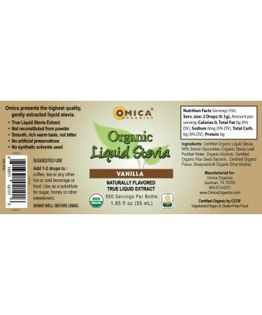 Omica Organics Liquid Stevia Vanilla - 1.85 fl oz - Pure Organic Sweetener - Buy Online on GoSupps.com