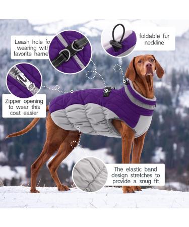 Kuoser Waterproof Dog Coat - Warm Winter Jacket for Small & Medium Dogs | Fleece Lined Reflective Pet Sweater - XXL Purple - Buy Online on GoSupps.com
