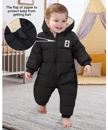 Baby Hooded Winter Romper Down Jacket Snowsuit | 6-9 Months Black - Buy Online on GoSupps.com