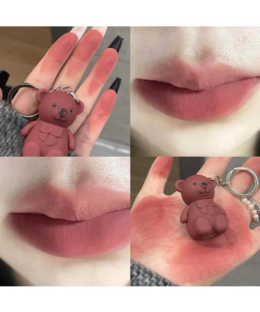 Cicorfu 2 in 1 Keychain Bear Lipstick Set | Matte Velvet Long Lasting Lip Gloss | Waterproof Beauty Makeup Kit with Cute Bear Design - Buy Online on GoSupps.com