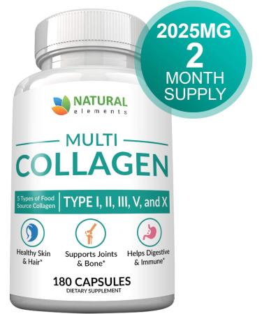 Multi Collagen Protein Capsules - 180 Collagen Pills - Type I, II, III, V, X Peptides - Eggshell, Chicken, Fish & Grass-Fed Beef Blend - 2025mg/serv - Buy Online on GoSupps.com