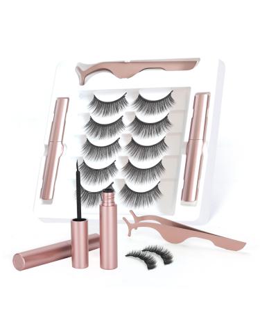 Magnetic eyelashes with eyeliner (8 packs) is simple and convenient to wear can be reused glue-free and can be used longer with 2 eyeliners (Pack of 5 lengthening styles)