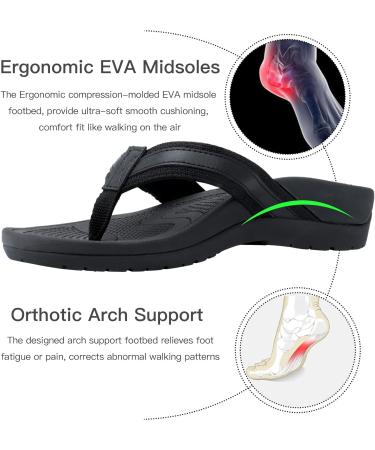 Women's Orthotic Flip Flops with Arch Support for Plantar Fasciitis - Black, Size 7.5 - Buy Online on GoSupps.com