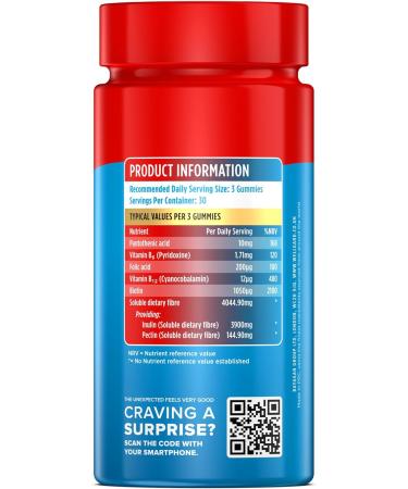 Vegan High Fibre Gummies Wellgard High Strength Fibre Gummy Vitamins B B Biotin and Folic Acid Strawberry Flavour UK Formulated - Buy Online on GoSupps.com