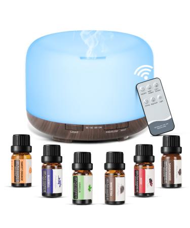Acwoo aroma diffuser 500ml aroma diffuser oil aroma diffuse humidifier with 6 bottles of fragrance oil 7-colored LED auto-off fragrance oil diffuse for home yoga office spa