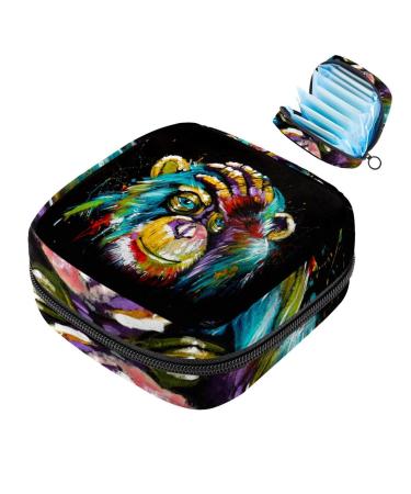 Menstrual Bag Zipper Ladies Napkin Pouch Tampons Collection Bag for Women and Girls (Colorful Monkey)
