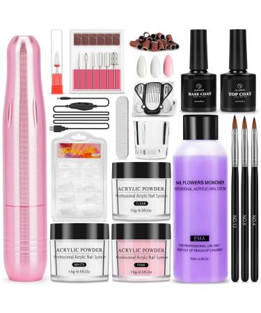 Acrylic Nail Kit with Nail Drill: Acrylic Powder Clear Pink White Acrylic Nail Set - Nail Extension Kits Full Set