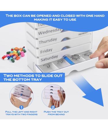 Weekly Pill Organizer 7 Day AM/PM Arthritis Friendly Easy Grip Medicine Planner with 4 Compartments for Vitamins & Supplements White Pillbox for Daily Medications - Buy Online on GoSupps.com