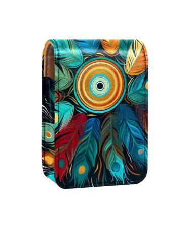 Travel Lipstick Organizer Case Lipstick Case Portable Makeup Bag With Mirror Colorful Peacock Feather A020y2ykst