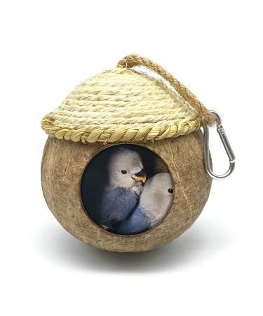 MISS FIRE Bird House with Coconut Woven Straw, Natural Coconut Bird Cage with Woven Cover,Bird Nest for Parrot, Hamster, Squirrel, Rat, Lovebird, Finches