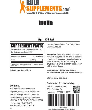 BulkSupplements.com Inulin Powder - 2500mg Soluble Prebiotic Fiber Supplement - Vegan & Gluten Free - 1kg (2.2 lbs) - Buy Online on GoSupps.com