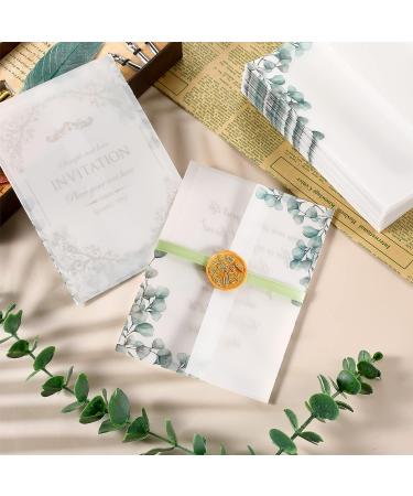100 Pcs Pre Folded Vellum Jackets for 5 x 7 Invitations  Transparent Vellum Paper 5 x 7 Invitations Greenery Printed Vellum Paper Wraps for Wedding Baby Shower Birthday Clear Eucalyptus Vellum Paper - Buy Online on GoSupps.com