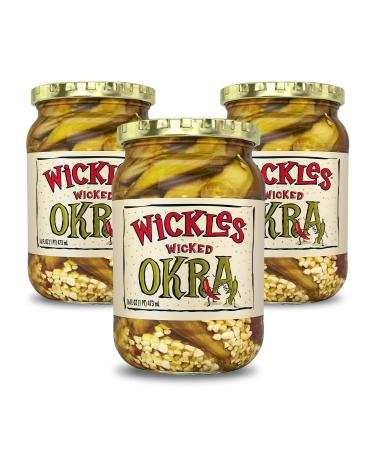 Wickles Pickles Wicked Okra (3 Pack - 16oz Each) - Pickled Okra - Slightly Sweet, Definitely Spicy, Wickedly Delicious