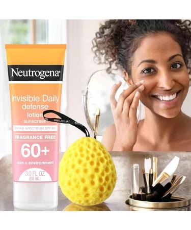 Buy Invisible Daily Defense Sunscreen Cream - SPF 60+ Fragrance-Free Lightweight & Water-Resistant Lotion for Sensitive Skin - 3 oz with Bath Sponge - Buy Online on GoSupps.com