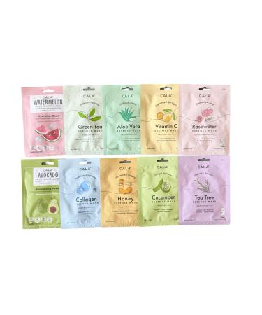 Cala Essence Korean Face Masks - Mascarillas Para La Cara Facial | Purifying Illuminating Soothing Moisturizing Revitalizing and More | 10pk Korean Skin Care Set