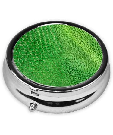 Green Snakeskin Mini Round Pill Box | 3 Compartment Portable Pill Organizer for Travel Home & Office - Buy Online on GoSupps.com