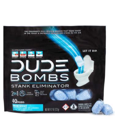 DUDE Bombs Toilet Stank Eliminator - 1 Pack, 40 Pods - Fresh Scent 2-in-1 Stank Eliminator + Toilet Bowl Freshener  Refreshing Blend of Lavender, Cedar, Lime, and Eucalyptus