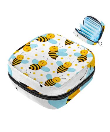 Menstruation pad bag with zipper women's napkin bag tampons collective bags for women and girls (cute flying bees for honey patterns)