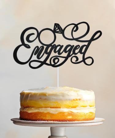 WedDecor Engaged Black Cake Topper Acrylic Mirror Engagement Cake Picks For Bridal Shower Wedding Bachelorette Cupcake Decoration Theme Party Supplies Engaged - Ring Black - Buy Online on GoSupps.com